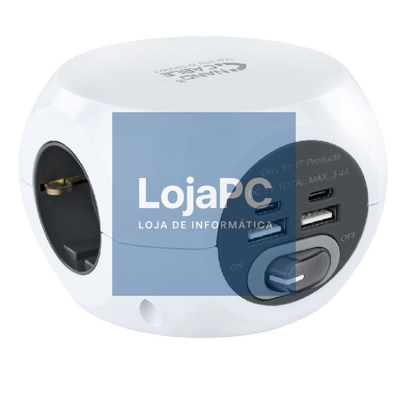 Extensão Nanocable 10.37.0001/ 3 Tomadas de corrente/ 2 USB - 2 USB Tipo-C/ Cabo 1.4m/ Branca