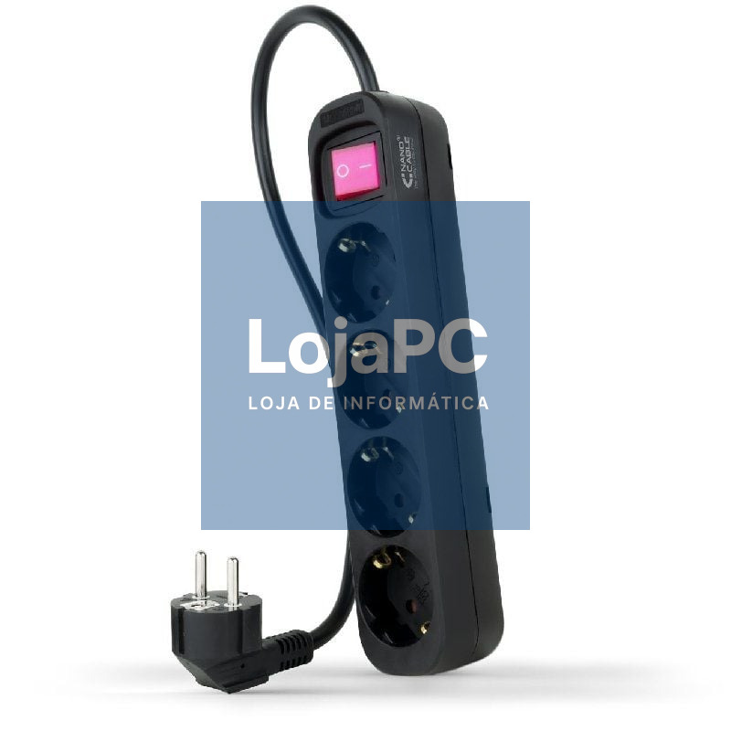Extensão com Interruptor Nanocable 10.37.0004-BK/ 4 Tomadas de Corrente/ Cabo 1.4m/ Preto