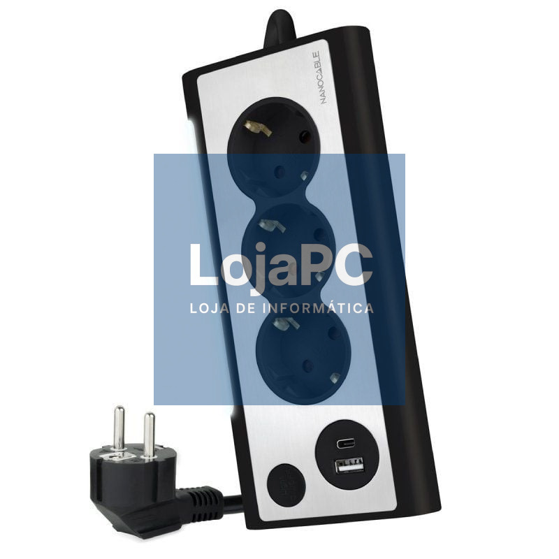 Extensão com Interruptor Nanocable 10.37.0013-BK/ 3 Tomadas de Corrente/ 1 USB/ 1 USB Tipo C/ Cabo 1.5m/ Preto