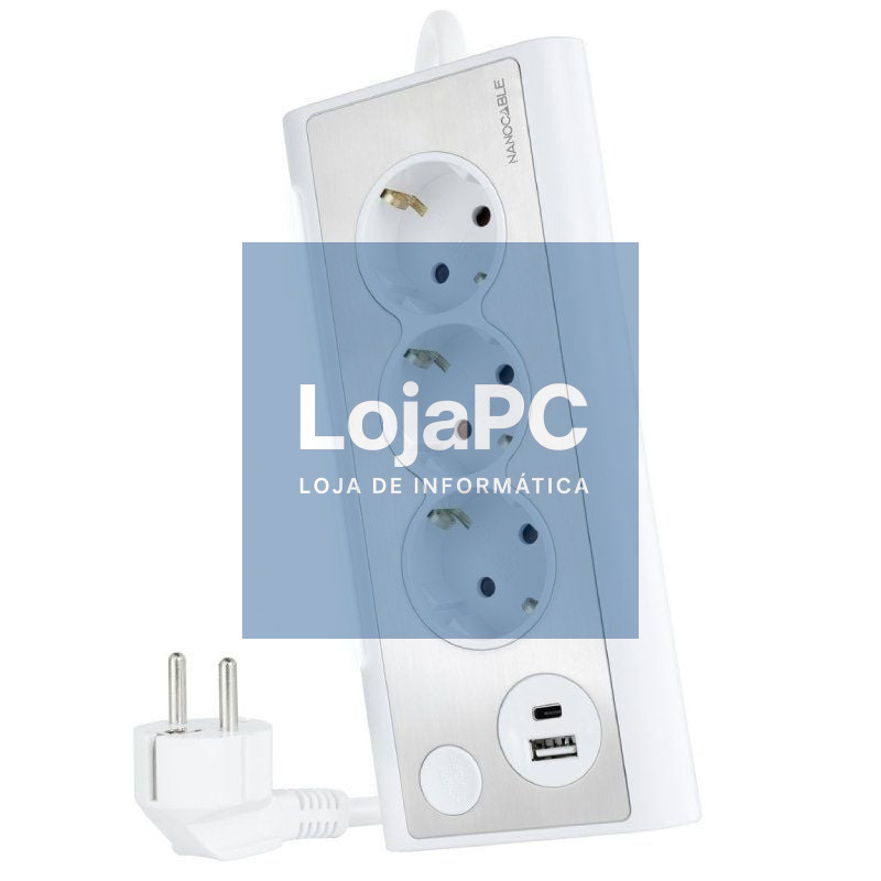 Extensão com Interruptor Nanocable 10.37.0013-W/ 3 Tomadas de Corrente/ 1 USB/ 1 USB Tipo-C/ Cabo 1.5m/ Branca