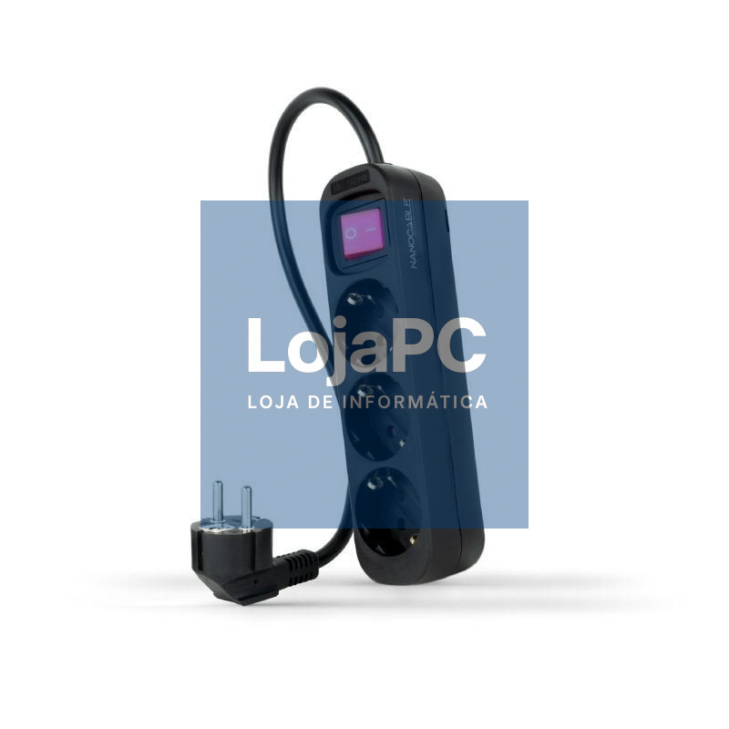 Extensão com Interruptor Nanocable 10.38.0003-BK/ 3 Tomadas de Corrente/ Cabo 1.4m/ Preta