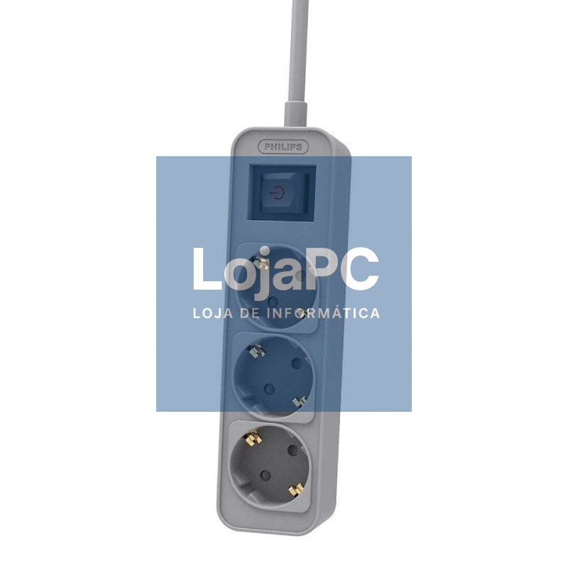 Extensão com Interruptor Philips CHP2134G/ 3 Tomadas de corrente/ Cabo 1.5m/ Cinzento
