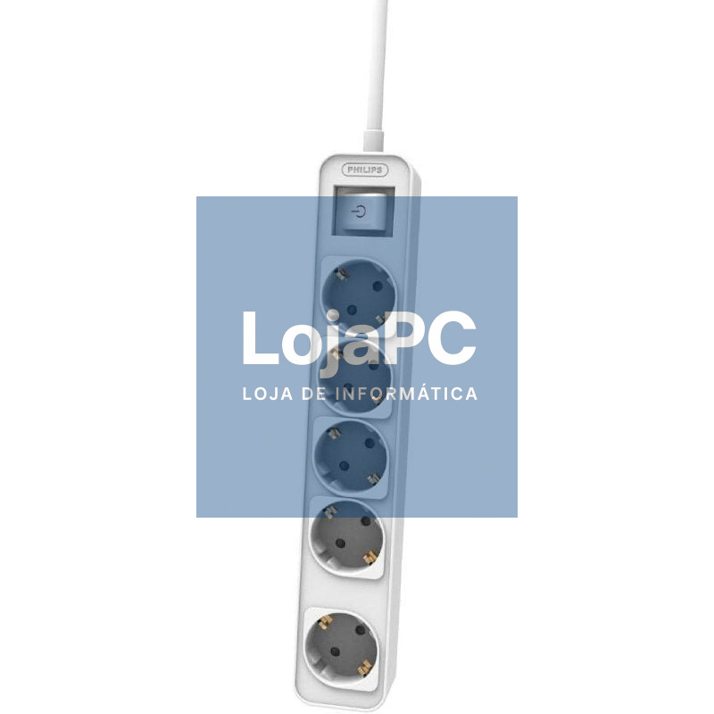 Extensão com Interruptor Philips CHP2154W/12/ 5 Tomadas de corrente/ Cabo 1.5m/ Branco