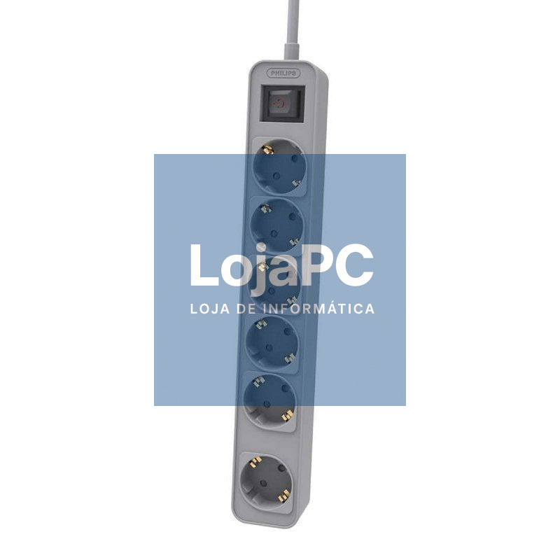 Extensão com Interruptor Philips CHP2164G/10/ 6 Tomadas de corrente/ Cabo 1.5m/ Cinzento