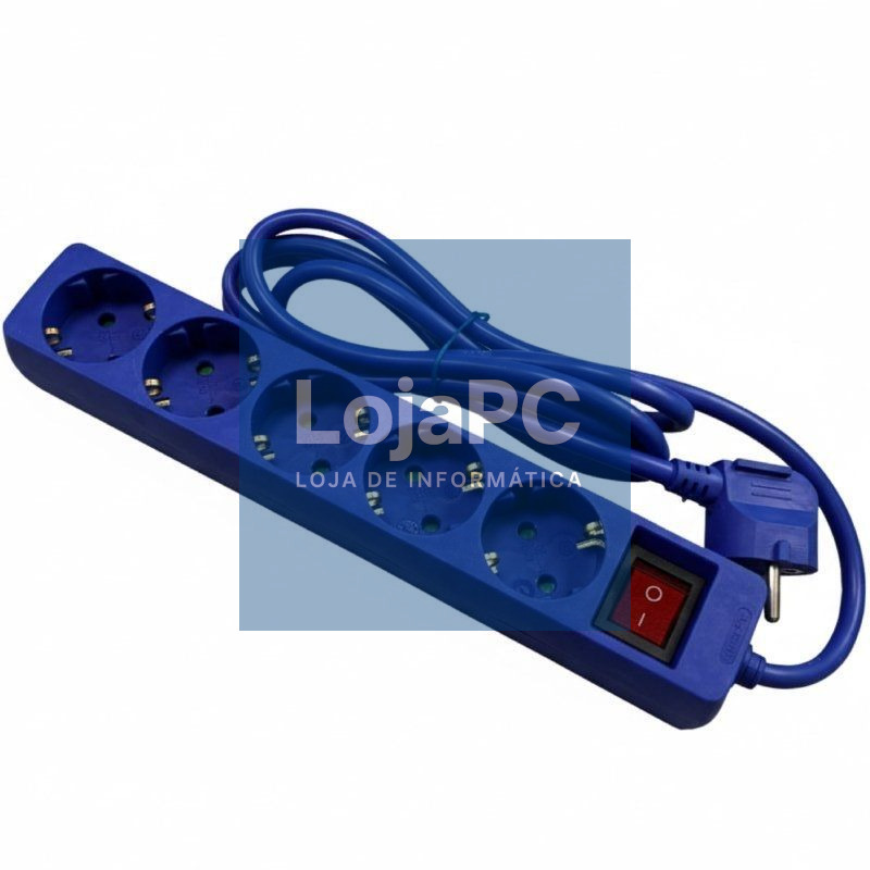Extensão com Interruptor Phasak BN 0825/ 5 Tomadas de Corrente/ Cabo 1.8m/ Azul
