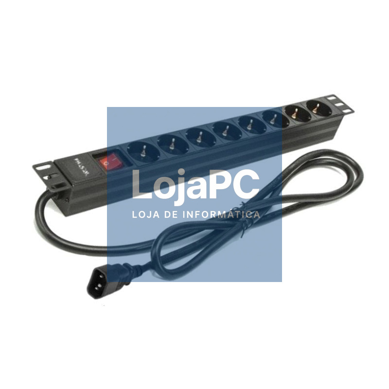 Extensão com Interruptor Phasak BNS 3535/ 8 Tomadas de Corrente/ Cabo 2m/ Preto
