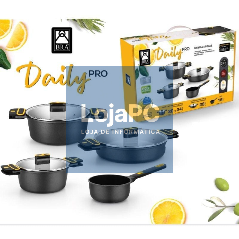 Pack 4 Cacerolas Bra Daily Pro/ Ø16cm/ Ø20cm/ Ø24cm/ Ø28cm/ Apta para Inducción