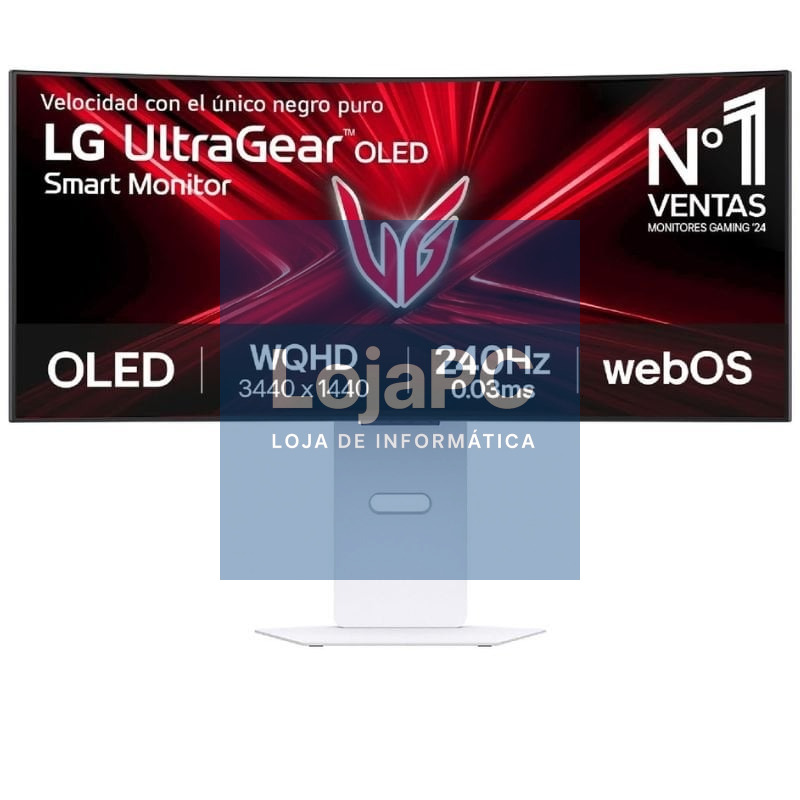 Smart Monitor Gaming Ultrapanorámico Curvo LG UltraGear 34GX90SA-W 34'/ WQHD/ Multimedia/ 0.03ms/ 240Hz/ OLED/ Regulável en altura/ Smart TV/ Branco