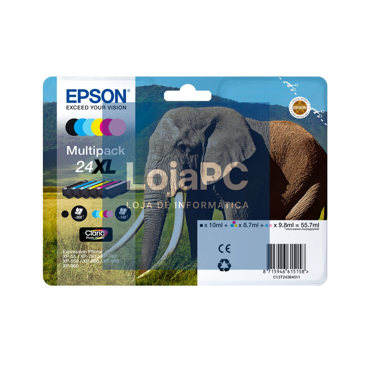 Tinteiro EPSON 24 Multipack 6 Cores XL + Alarme RF - XP-750/760/860/850/950/960/970