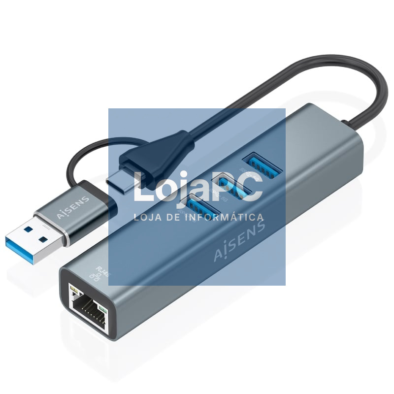 Hub USB + USB Tipo-C 3.2 Aisens A109-1033/ 3xUSB/ 1xRJ45/ Cinzento