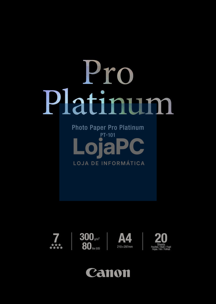 Canon Photo Paper Pro Platinum PT-101 A4, 20 Folhas