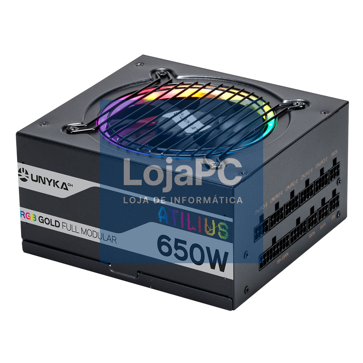 UNYKAch Fonte de Alimentação Gaming Atilius RGB 650W-BLACK -92% Eficiencia 140mm Full Modular