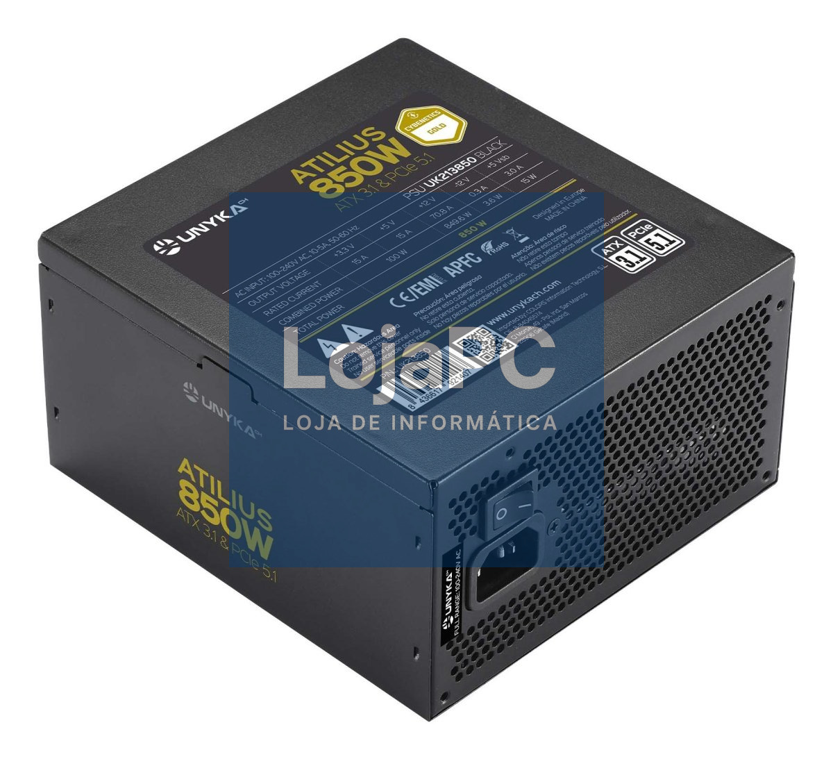 UNYKAch Fonte de Alimentação Gaming Atilius 3.1 850W-BLACK - GOLD Full Range