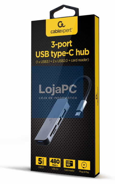 Gembird UHB-CM-CRU3P1U2P2-01 base para portátil y replicador de portas Alámbrico USB 3.2 Gen 1 (3.1 Gen 1) Type-A Prateado