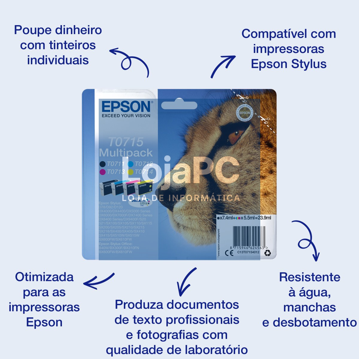Tinteiro EPSON T0714 Amarelo - B40/110, BX3xx/600, D120, DX74xx/84xx/9400, SX2xx/4xx5/5xx/6xx