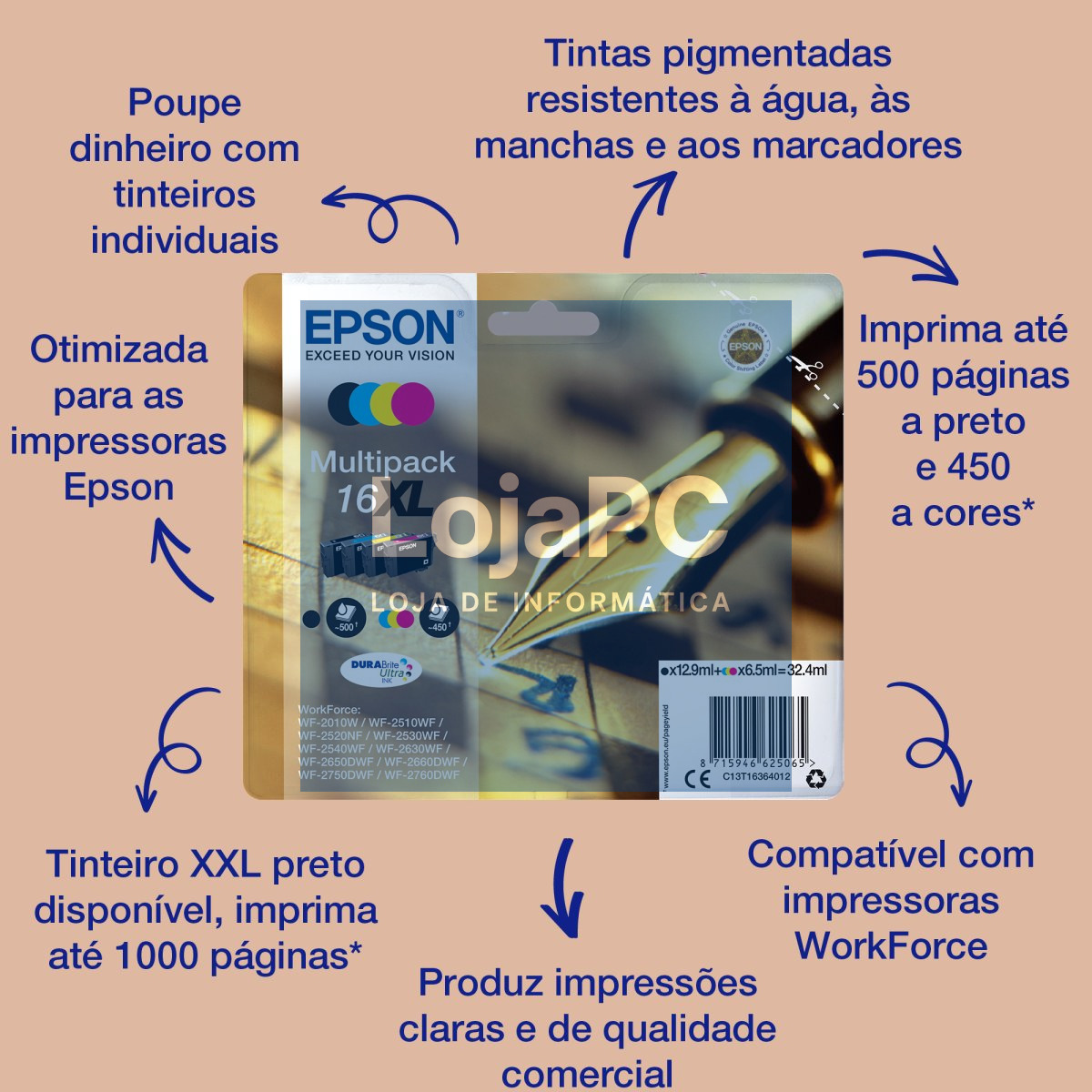 Tinteiro EPSON 16 Preto XXL + Alarme RF - WF2660/2760