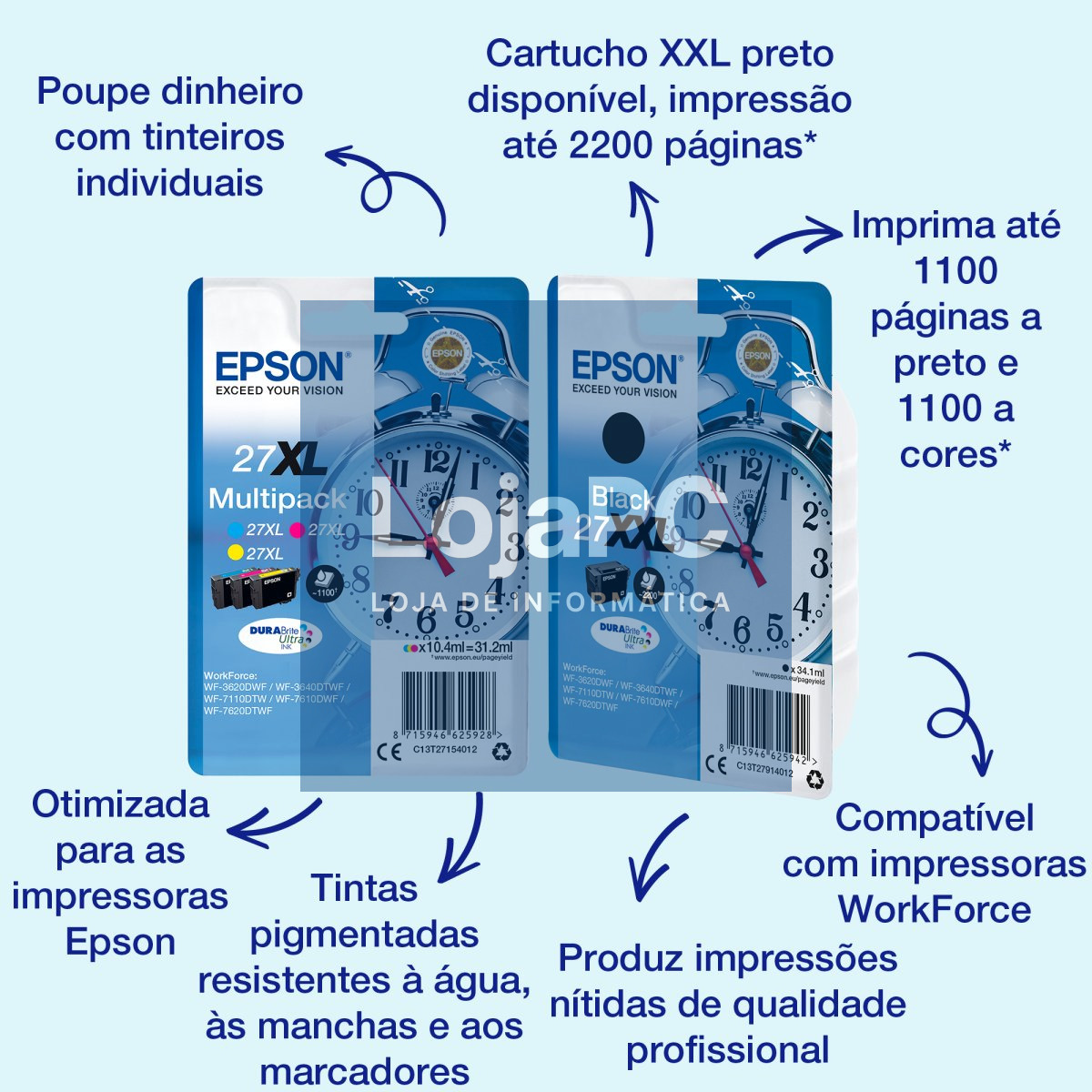 Tinteiro EPSON 27 Multipack 3 Cores - WF-3620/3640/7110/7610/7620