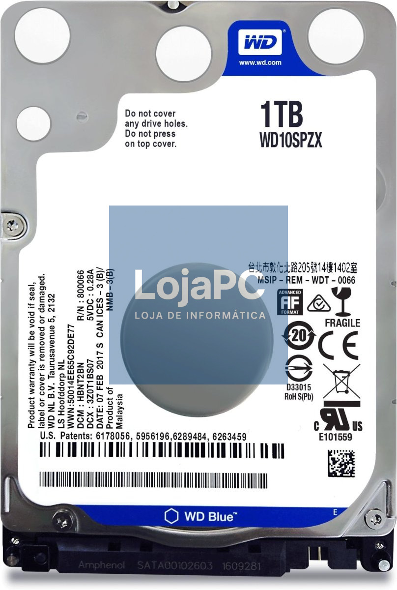 WD Blue Mobile 1TB HDD 5400rpm SATA serial ATA 6Gb/s 128MB cache 2.5inch 7mm Heigth RoHS compliant intern Bulk