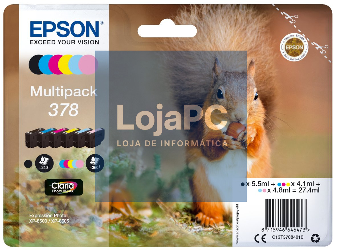 Tinteiro EPSON 378 Multipack 6 Cores + Alarme RF - XP-8500/8600/8605