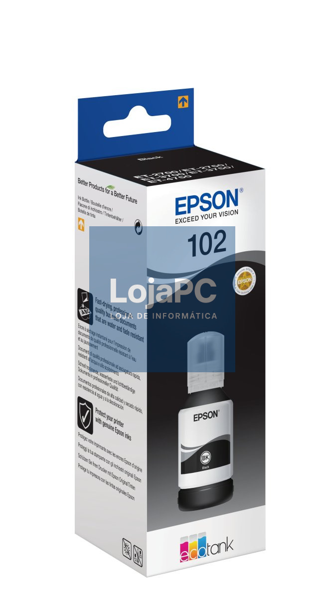 Recarga de Tinta EPSON Serie 102 Preto (127ml) - EcoTank 2700/2750/2751/2756/3700/3750/4750
