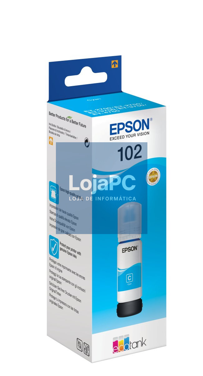 Recarga de Tinta EPSON Serie 102 Ciano (70ml) - EcoTank 2700/2750/2751/2756/3700/3750/4750
