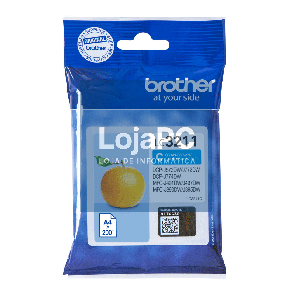 Tinteiro BROTHER LC3211C Ciano - DCPJ572, MFCJ491/497/890/895