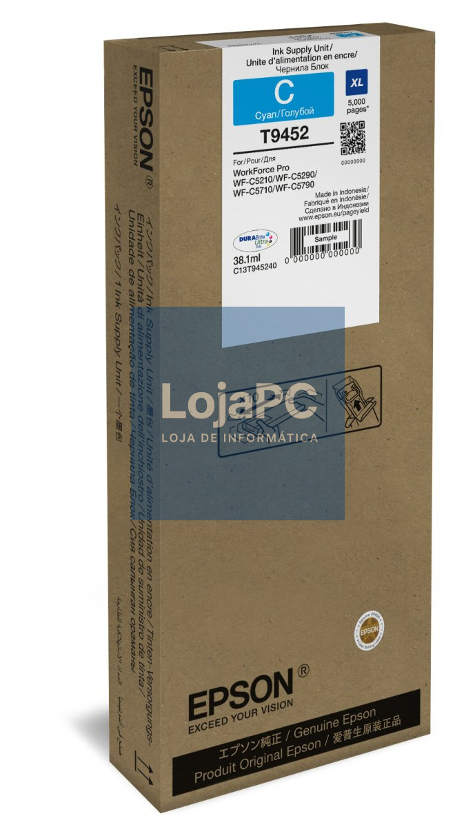 Tinteiro EPSON T9452 Ciano XL - WorkForce Pro WF-C5xxx