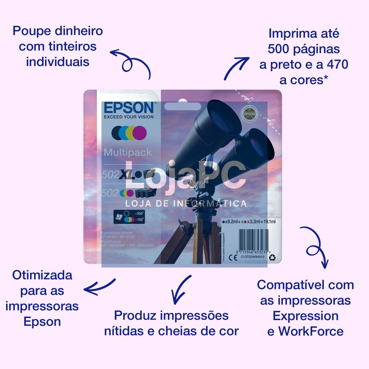 Tinteiro EPSON 502 Ciano XL - XP-51xx, WF-286x