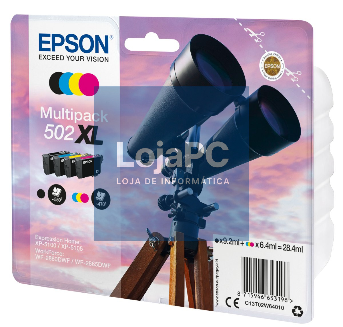 Tinteiro EPSON 502 Multipack 4 Cores XL - XP-5100/5, WF-2860/5