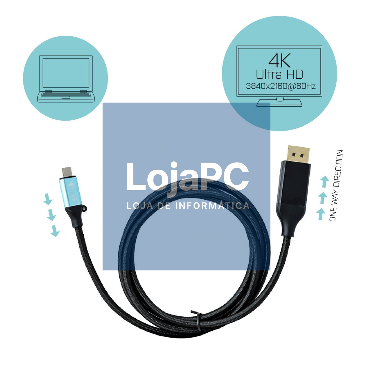 I-TEC USB C DisplayPort Cable Adapter 4K 60 Hz 150cm compatible with Thunderbolt 3