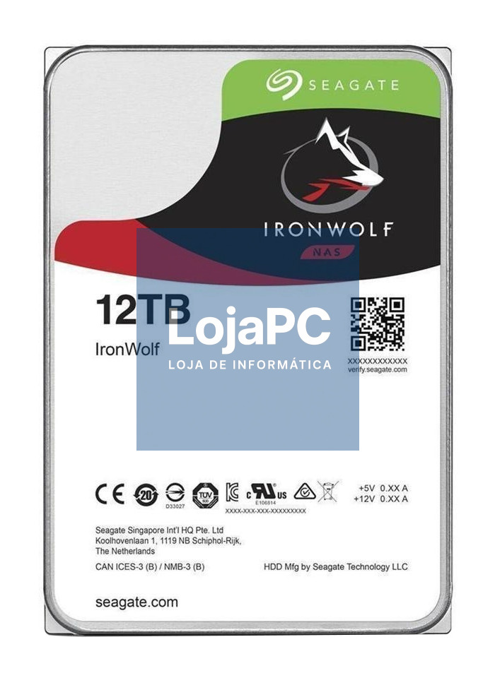 SEAGATE NAS HDD 12TB IronWolf 7200rpm 6Gb/s SATA 256MB cache 3.5inch 24x7 CMR for NAS and RAID Rackmount Systeme BLK
