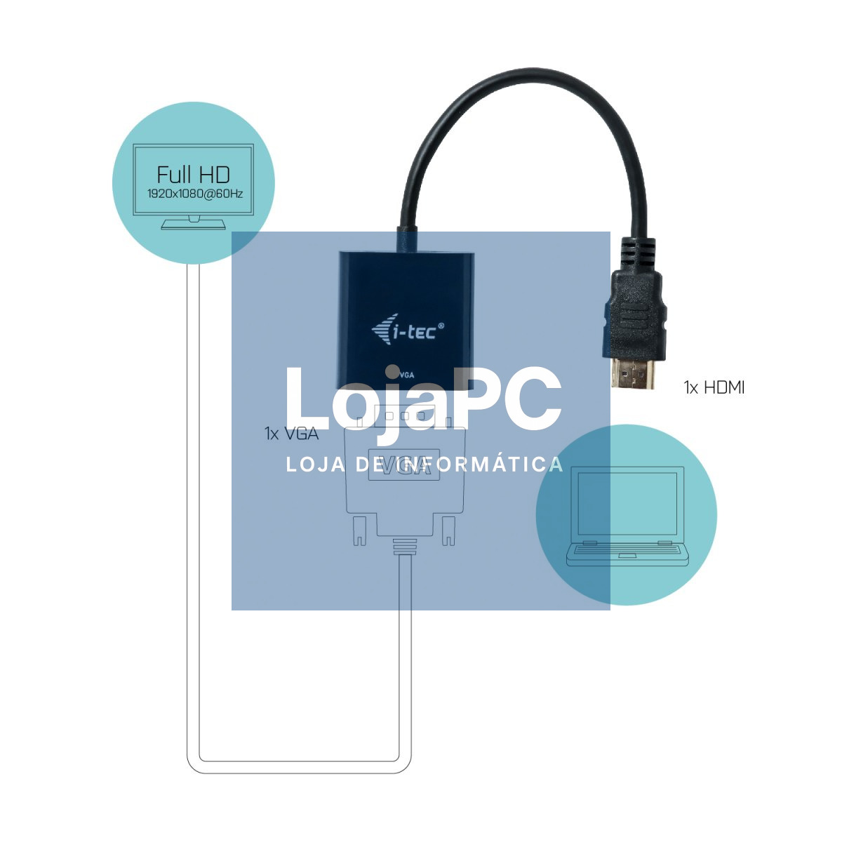 I-TEC Adapter HDMI to VGA resolution Full-HD 1920x1080/60 Hz Cable 15 cm gilded HDMI-connector