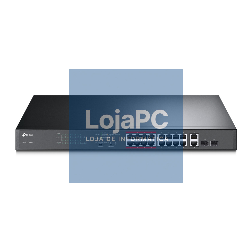 TP-LINK 16-Port 10/100Mbps PoE+ Switch 16 10/100Mbps RJ45 Ports 2 Gigabit RJ45 Ports 2 Combo SFP Slots 802.3at/af 192W PoE