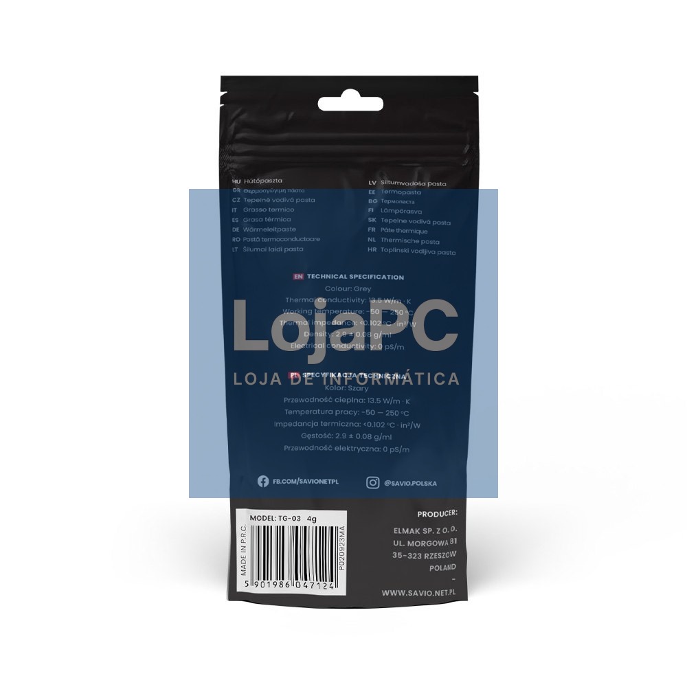 THERMAL PASTE 13.5W/MK 4G SAVIO GLACIER TG-03