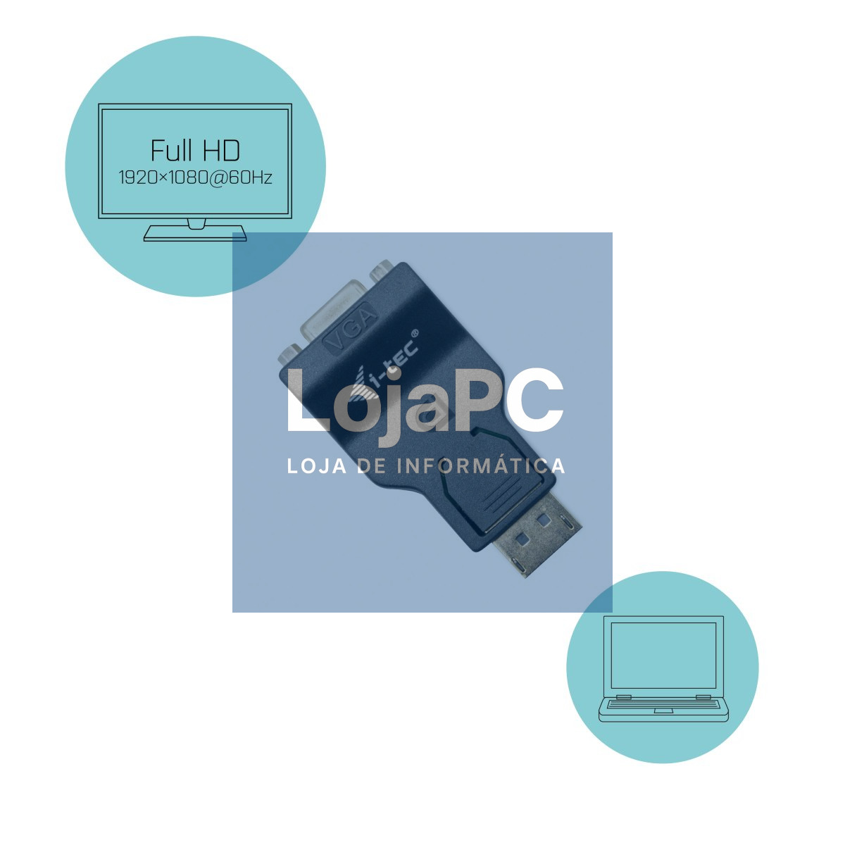 I-TEC Adapter DisplayPort to VGA resolution Full-HD 1920x1080/60 Hz gold-plated DP-connector