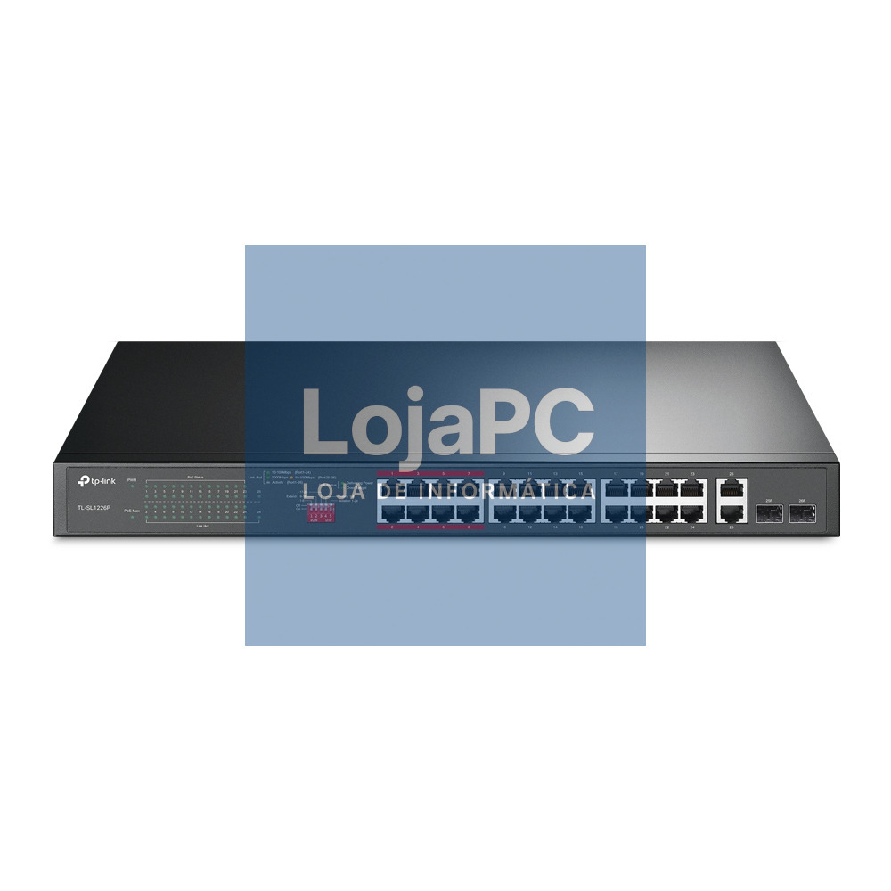 TP-LINK 26-Port 10/100Mbps PoE+ Switch 24 10/100Mbps PoE+ Ports 2 Gigabit RJ45 Ports 2 Combo SFP Slots 802.3at/af 250W PoE
