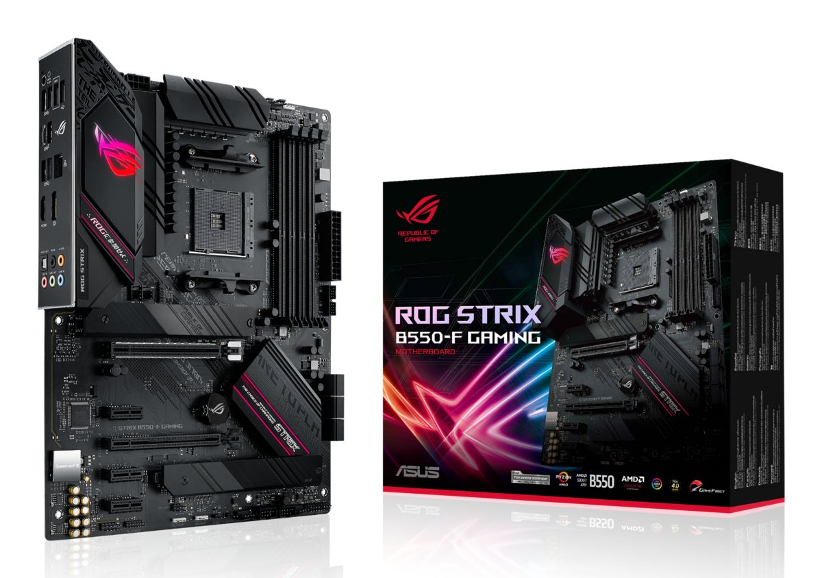 ASUS ROG STRIX B550-F GAMING ATX MB PCIe 4.0-ready dual M.2 USB3.2 Gen 2 Type-C plus HDMI2.1 and DisplayPort1.2 output support