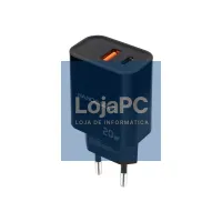Nanocable Carregador USB-C/PD+USB-A/QC 20W Preto — imagem 1