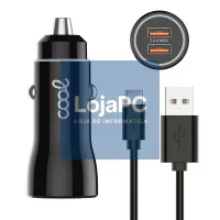 Car Charger Type C Cable (2 x Usb) COOL 2.4A Kit 2 in 1 Black — imagem 1