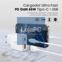 Cargador Red Universal Ultra Fast PD Tipo-C + USB COOL (65W + Cable Tipo-C) GaN Blanco — imagem 4
