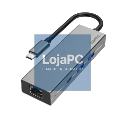 HAMA USB-C MULTIPORT HUB, 4 PORTS, 2 X USB-A, USB-C, LAN/ETHERNET, ALUMINUM - 200108