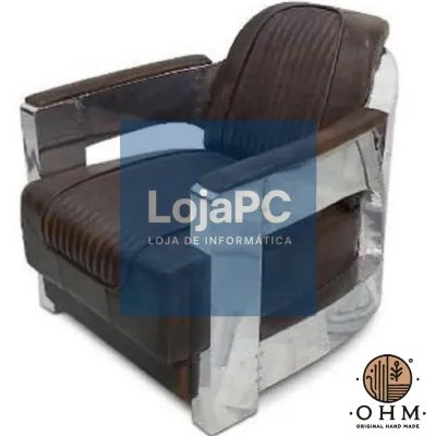 Poltrona Aviator Tan Brown Leather and Metal Silver