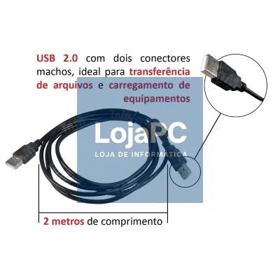 Cabo USB 2.0 tipo A/A M/M 1.50m Preto
