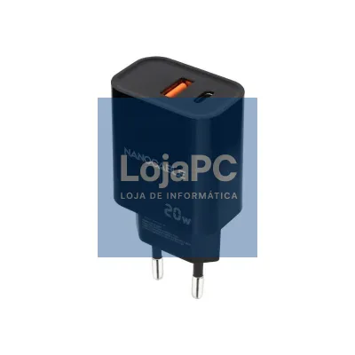 Nanocable Carregador USB-C/PD+USB-A/QC 20W Preto