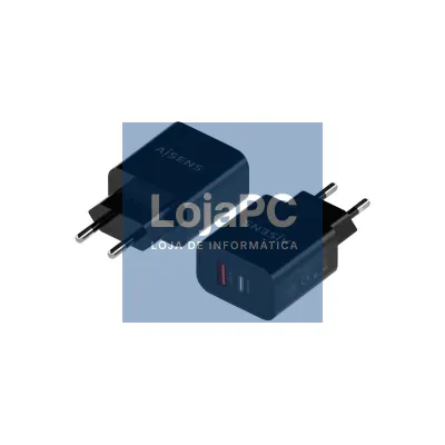 Aisens Carregador 20W USB-C PD3.0 USB-A QC3.0 Preto