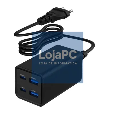 Gembird Carregador rápido USB GaN PD 4 portas 65 W