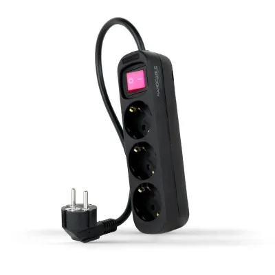 Nanocable Extensão 3 Tomadas Interruptor Preto