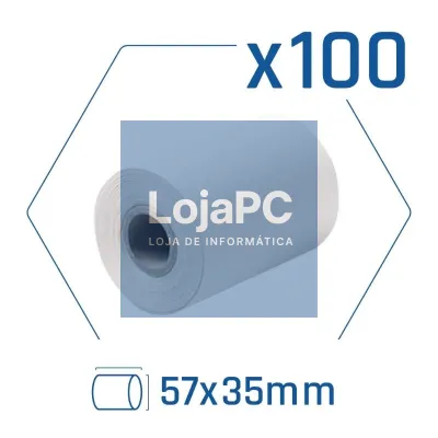 Pack 100 rollos papel térmico datáfono 57x35 mm