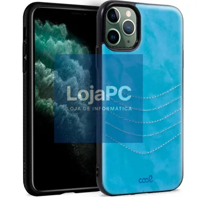 COOL Case for iPhone 11 Pro Max Leather Light Blue Embroidery