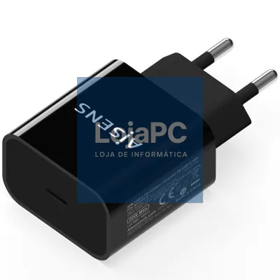 Carregador de parede Aisens A110-0538/ 1xUSB Tipo-C PD3.0/ 20W/ Preto